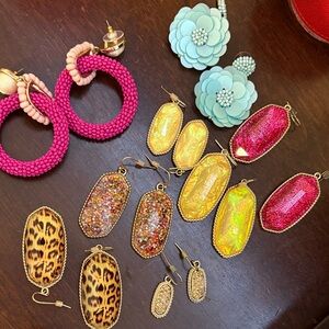 Gold and Pink Beaded Hoop Earrings